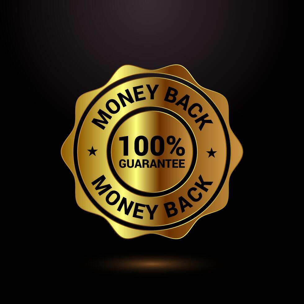 Money back guarantee icon. Money back guarantee badge, gold color style vector