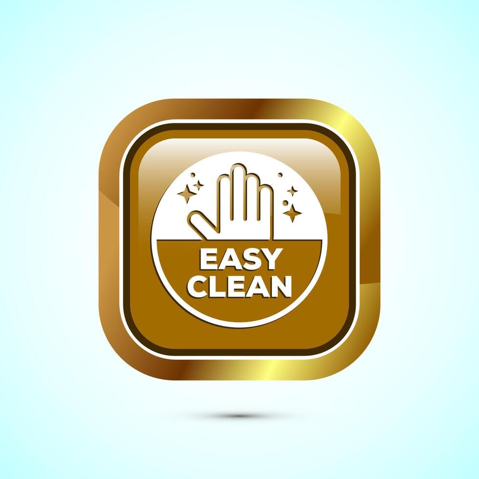 Easy cleaning icon design illustration. Clean surface icon sign symbol, Gold color square button design vector