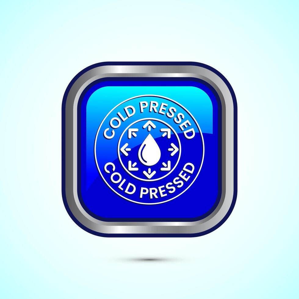 Cold pressed icon design illustration. Cold pressed label badge logo design template, Blue color square button design vector