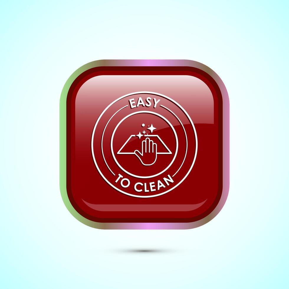 Easy cleaning icon design illustration. Clean surface icon sign symbol, Red color square button design vector