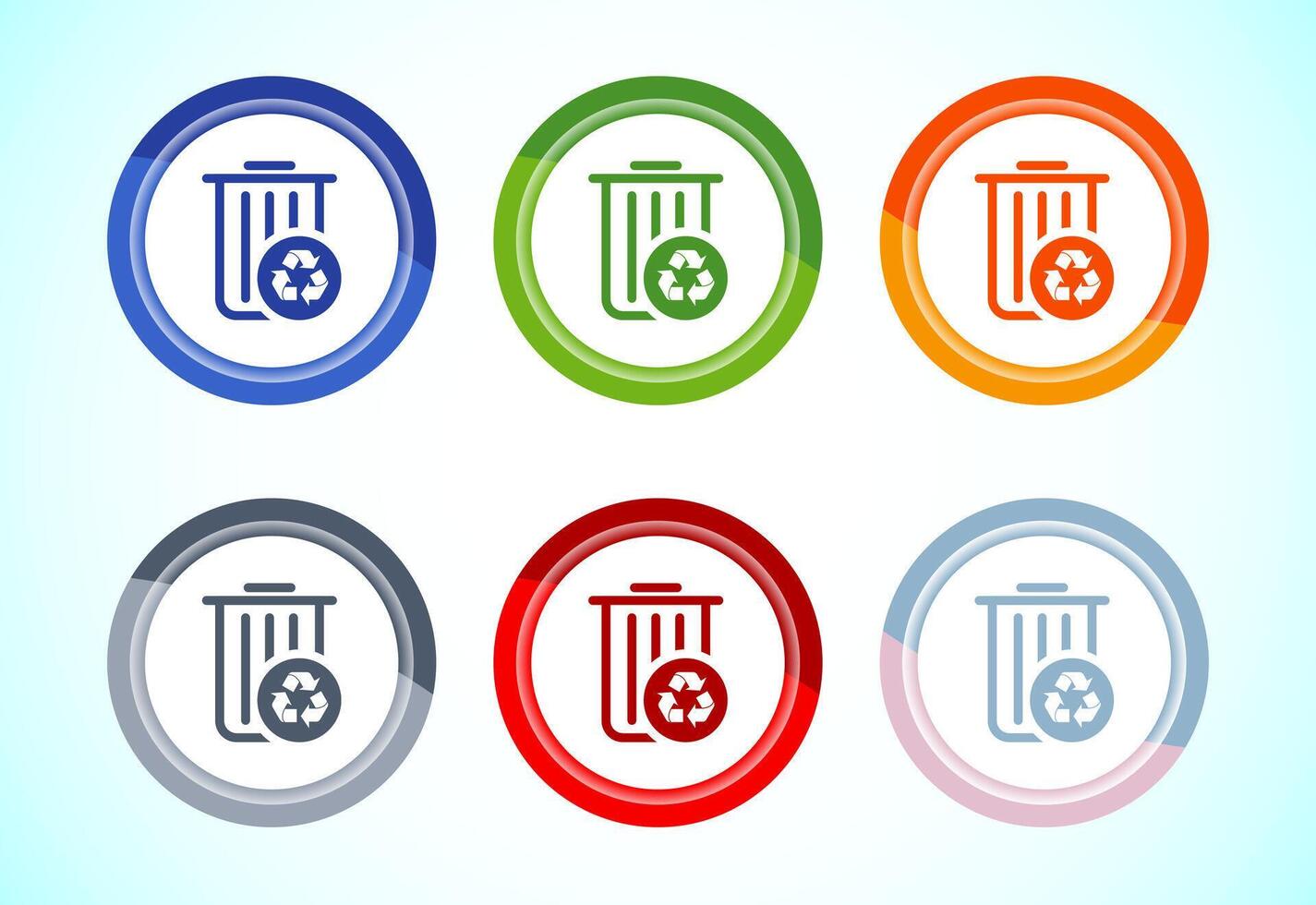 Recycling bin icon design. Environment icon, trash bin sign, 6 color button design set vector