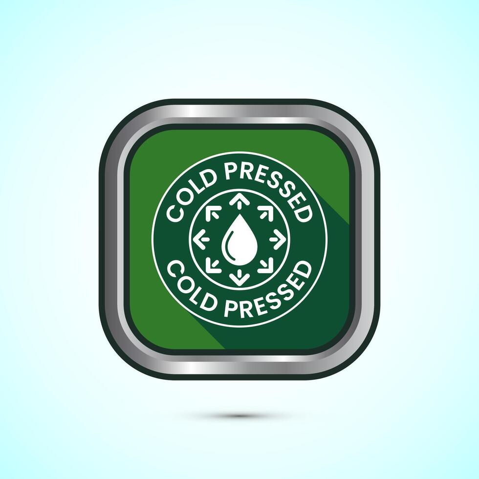 Cold pressed icon design illustration. Cold pressed label badge logo design template, Green color shadow button design vector