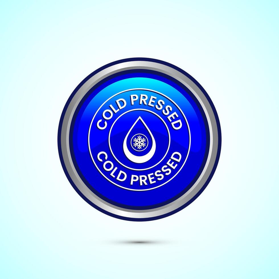 Cold pressed icon design illustration. Cold pressed label badge logo design template, Blue color round button design vector