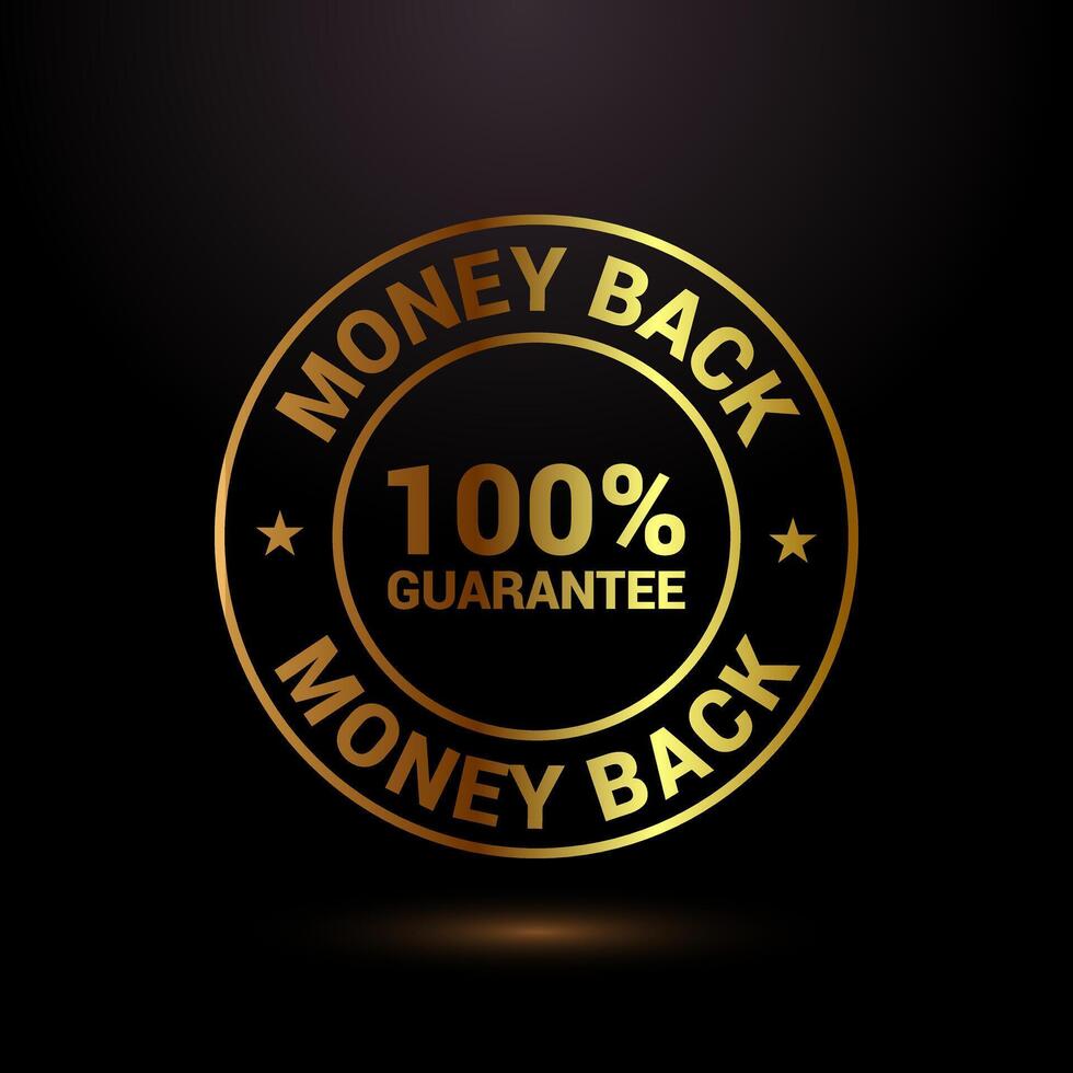 Money back guarantee icon design. Money back guarantee badge, gold color style vector