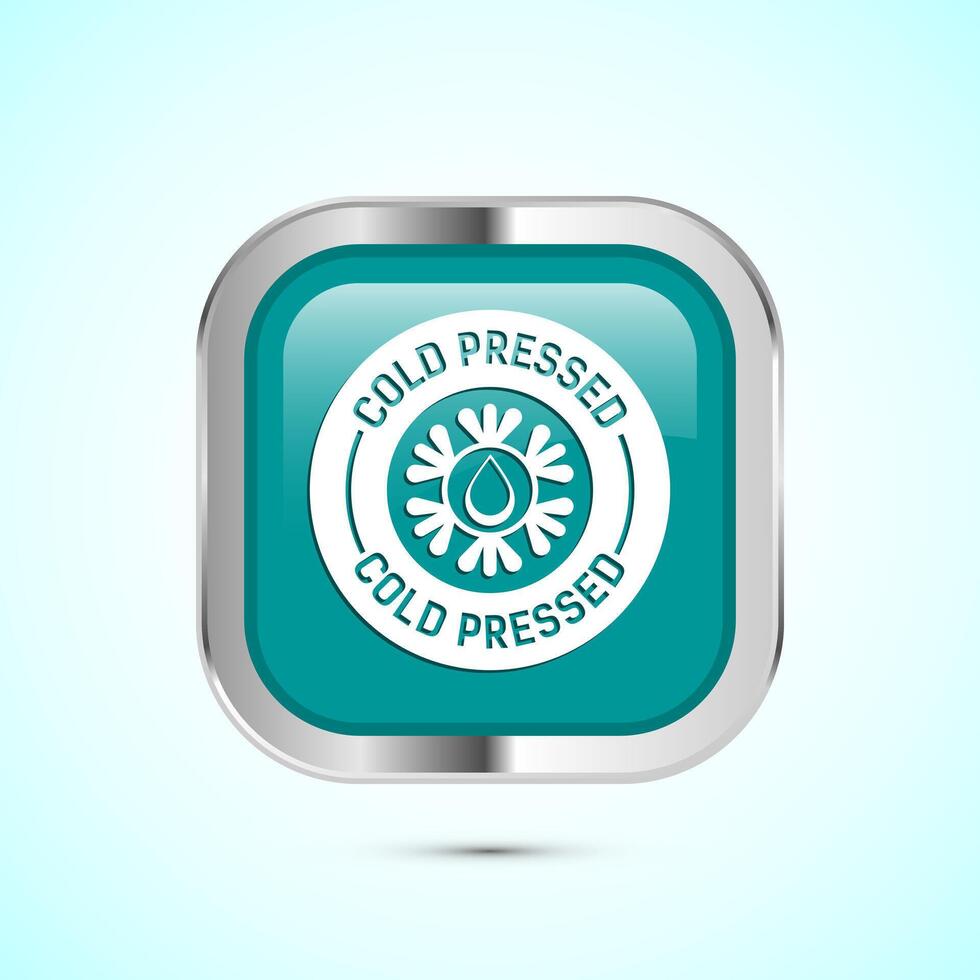 Cold pressed icon design illustration. Cold pressed label badge logo design template, Teal color square button design vector