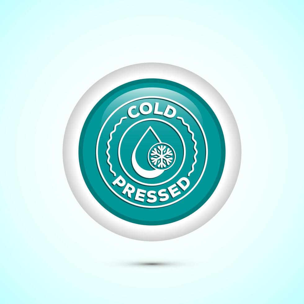 Cold pressed icon design illustration. Cold pressed label badge logo design template, Teal color round button design vector