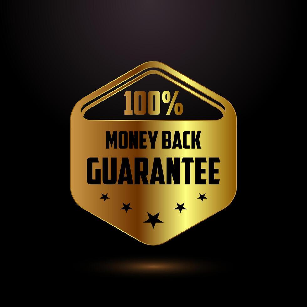 Money back guarantee icon design. Money back guarantee badge and label, gold color style vector