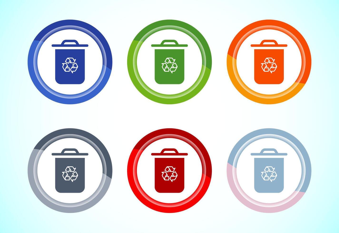 Recycling bin icon illustration. trash bin sign, 6 color button design set vector