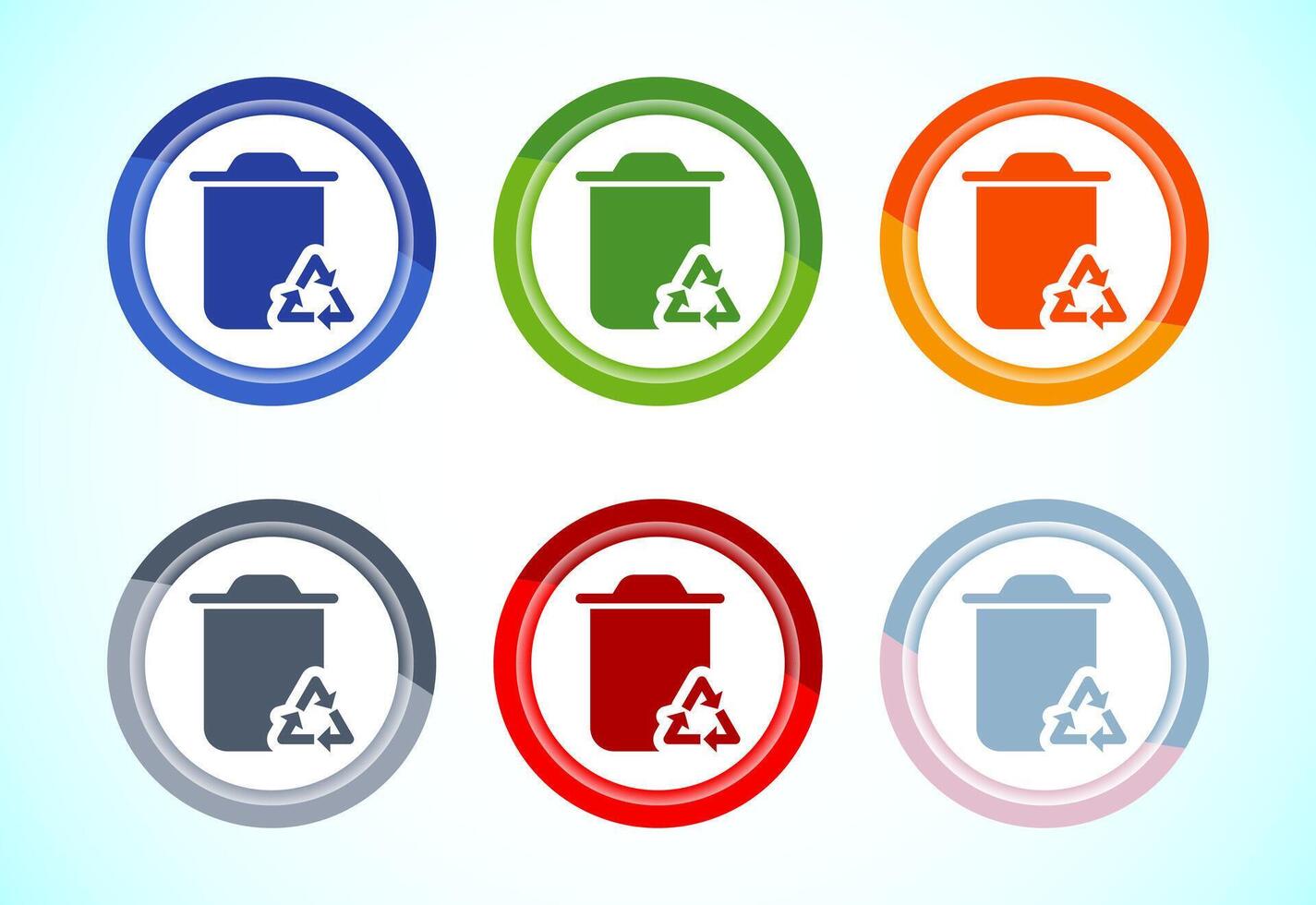 Recycling bin icon illustration. Environment icon, trash bin sign, 6 color button design set vector