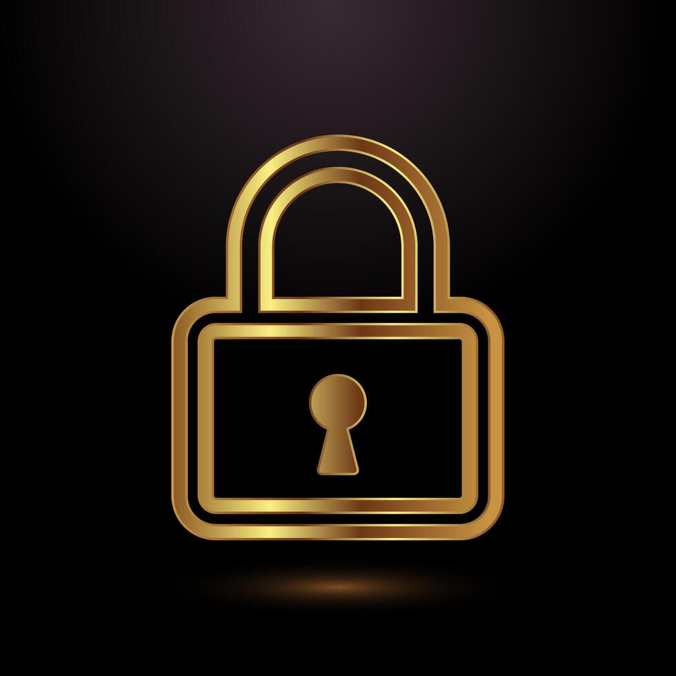 Lock icon. Security sign symbol, padlock icon, gold color style vector