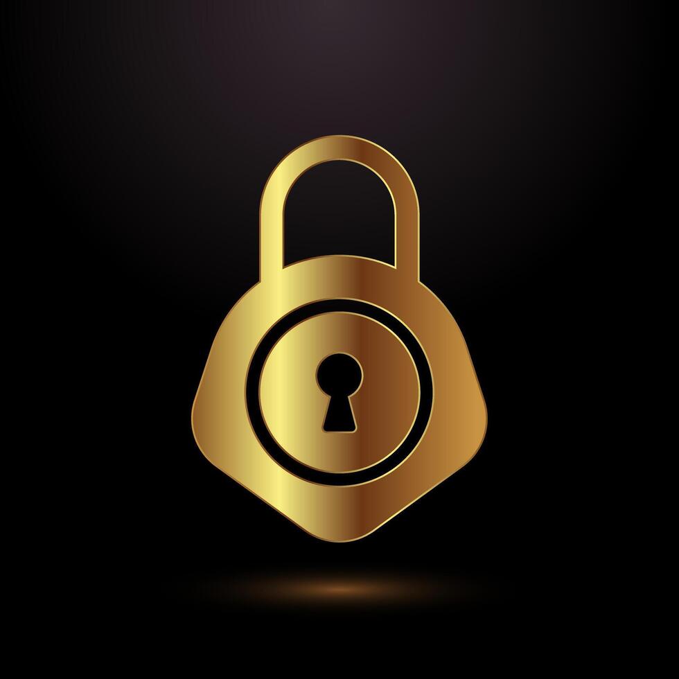 Lock icon illustration. Security sign symbol, padlock icon, gold color style vector