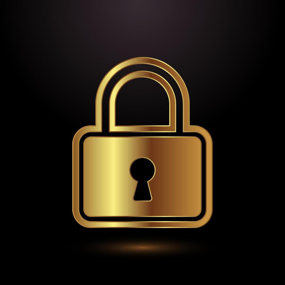 Lock icon design illustration. Security sign, padlock icon, gold color style vector