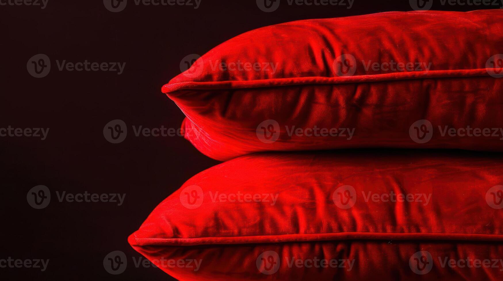 Two red pillows stacked on a reflective surface, creating a vibrant and cozy aesthetic. photo