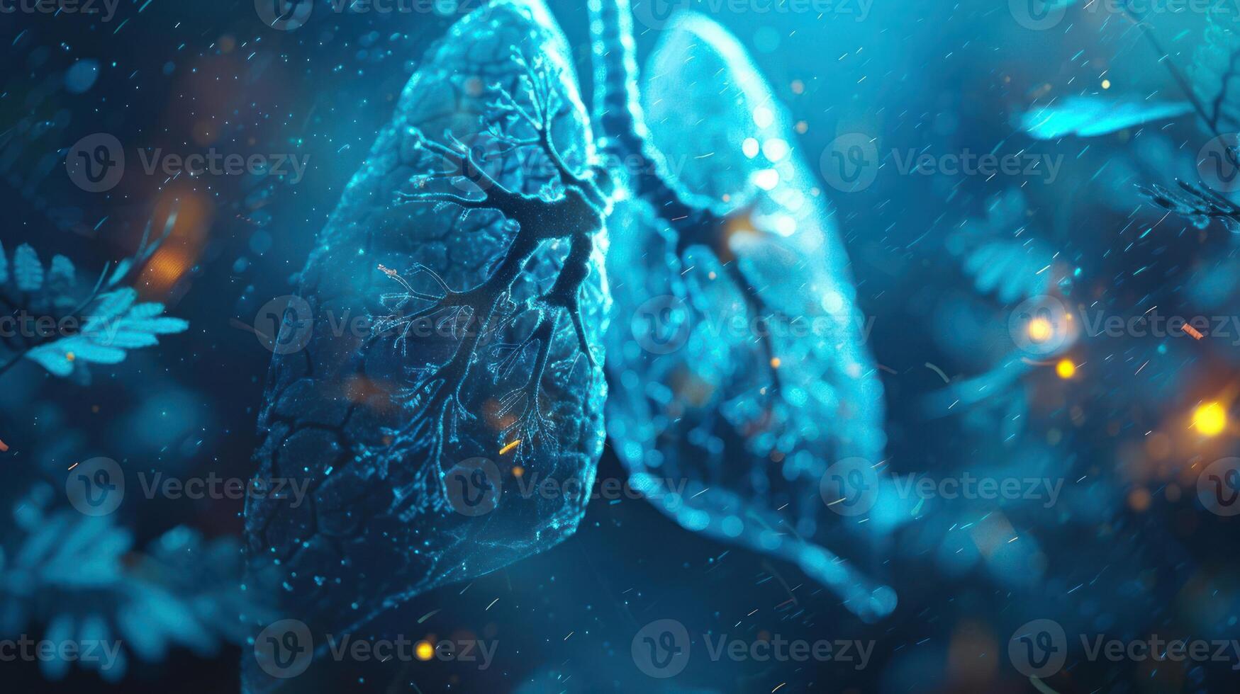 A stylized representation of human lungs surrounded by a mystical environment. photo
