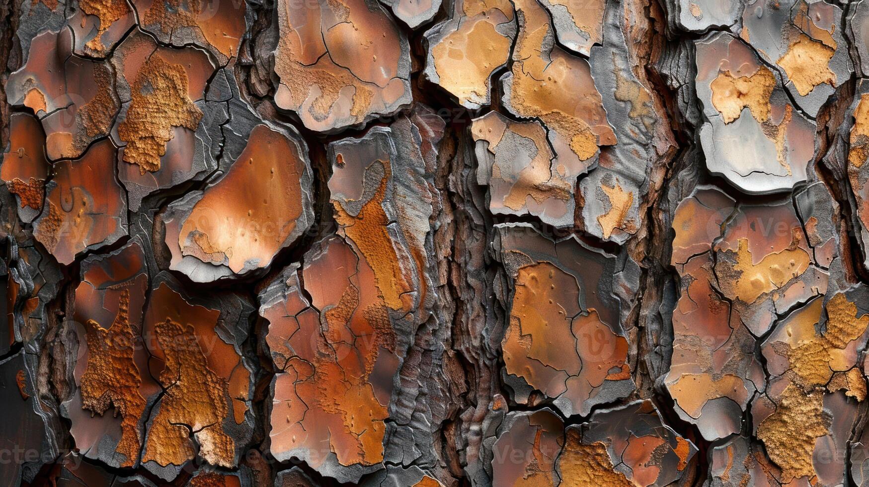 Close-up of textured tree bark showcasing rich colors and patterns. photo