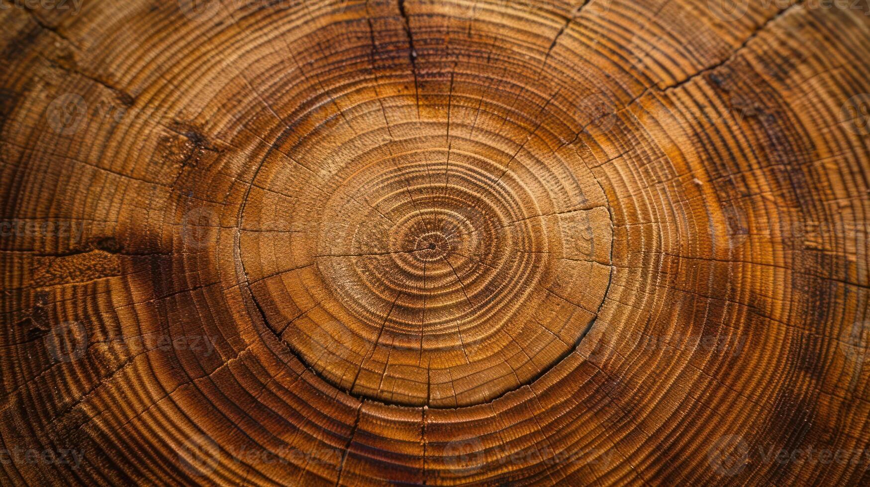 Close-up of a tree stump showing concentric growth rings and natural wood texture. photo