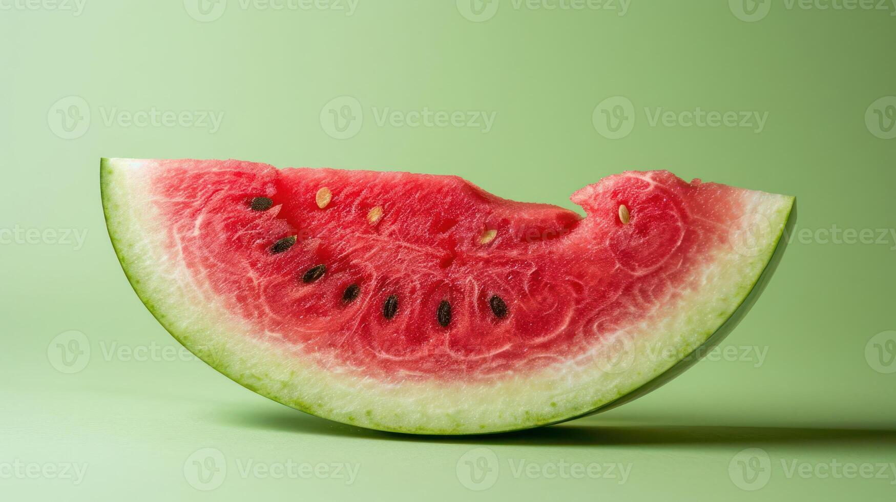 A slice of watermelon on a green background, showcasing its vibrant colors and texture. photo