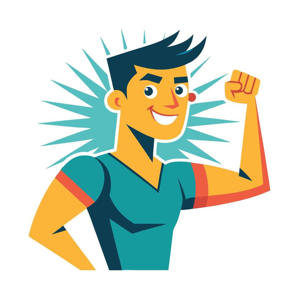 a flat illustration of a man arm rising up, cheering up a victory pose vector