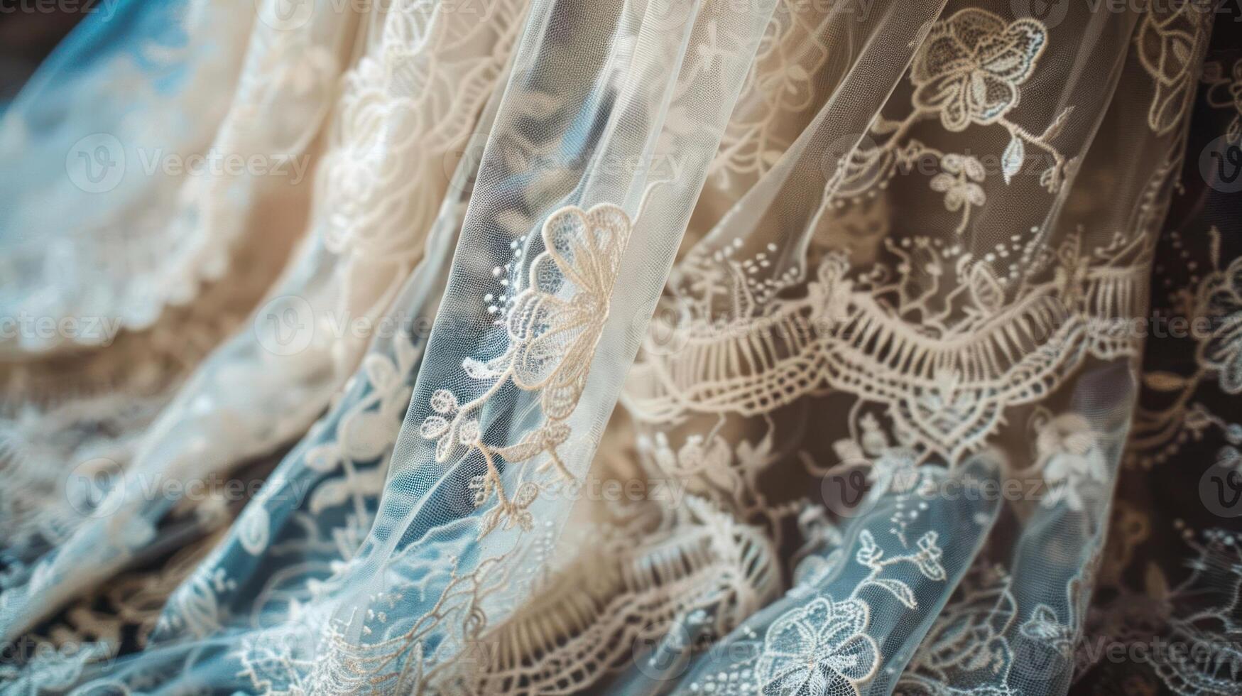 Delicate lace fabric with intricate floral embroidery, perfect for elegant garments or decor. photo