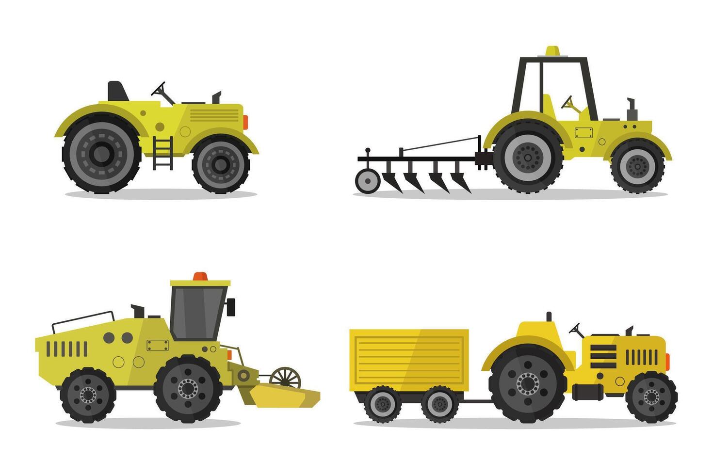 Four different types of tractors and other farm equipment vector