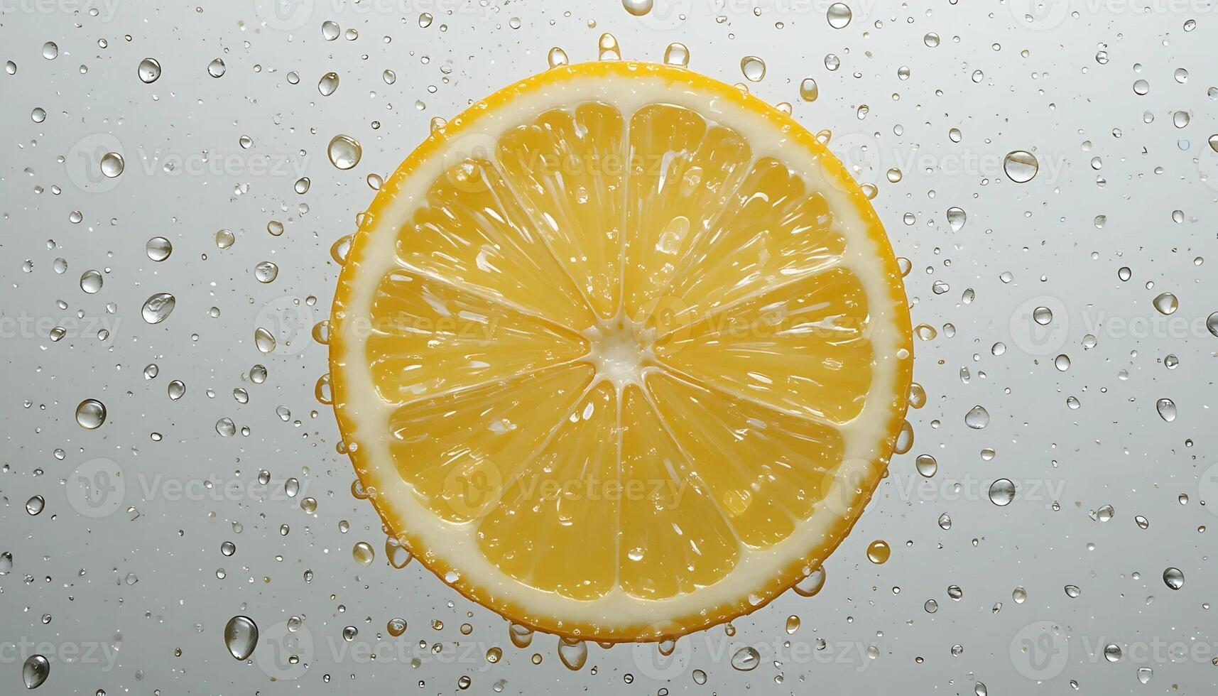 Sliced lemon citrus fruit with water drops photo
