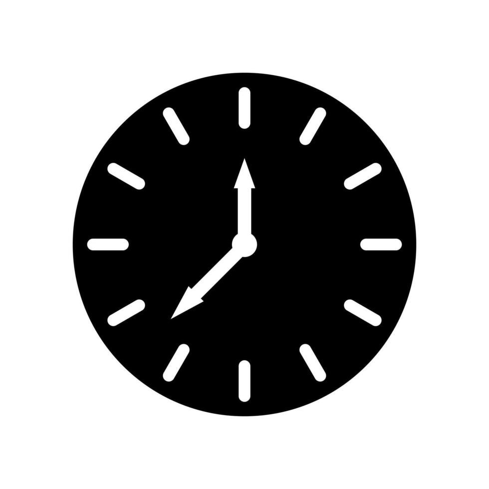 A black clock with a white arrow pointing to the right vector
