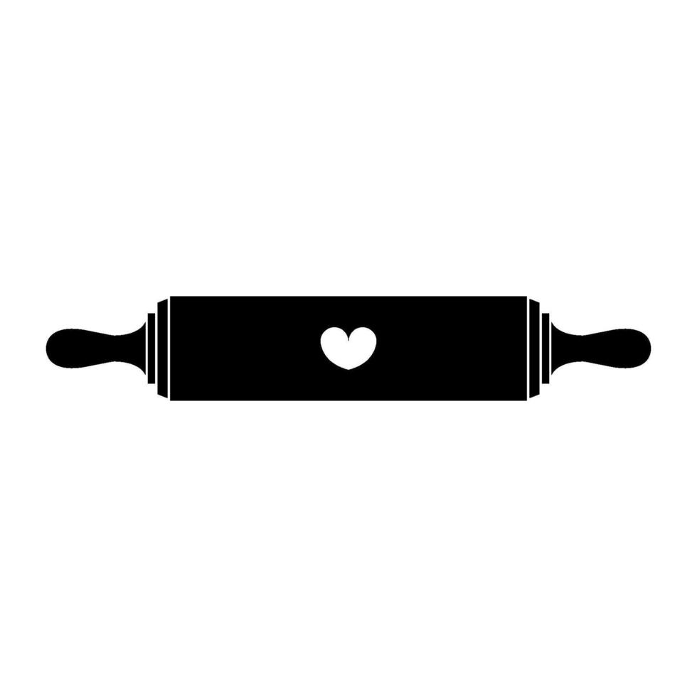 A black and white illustration of a rolling pin with a heart vector