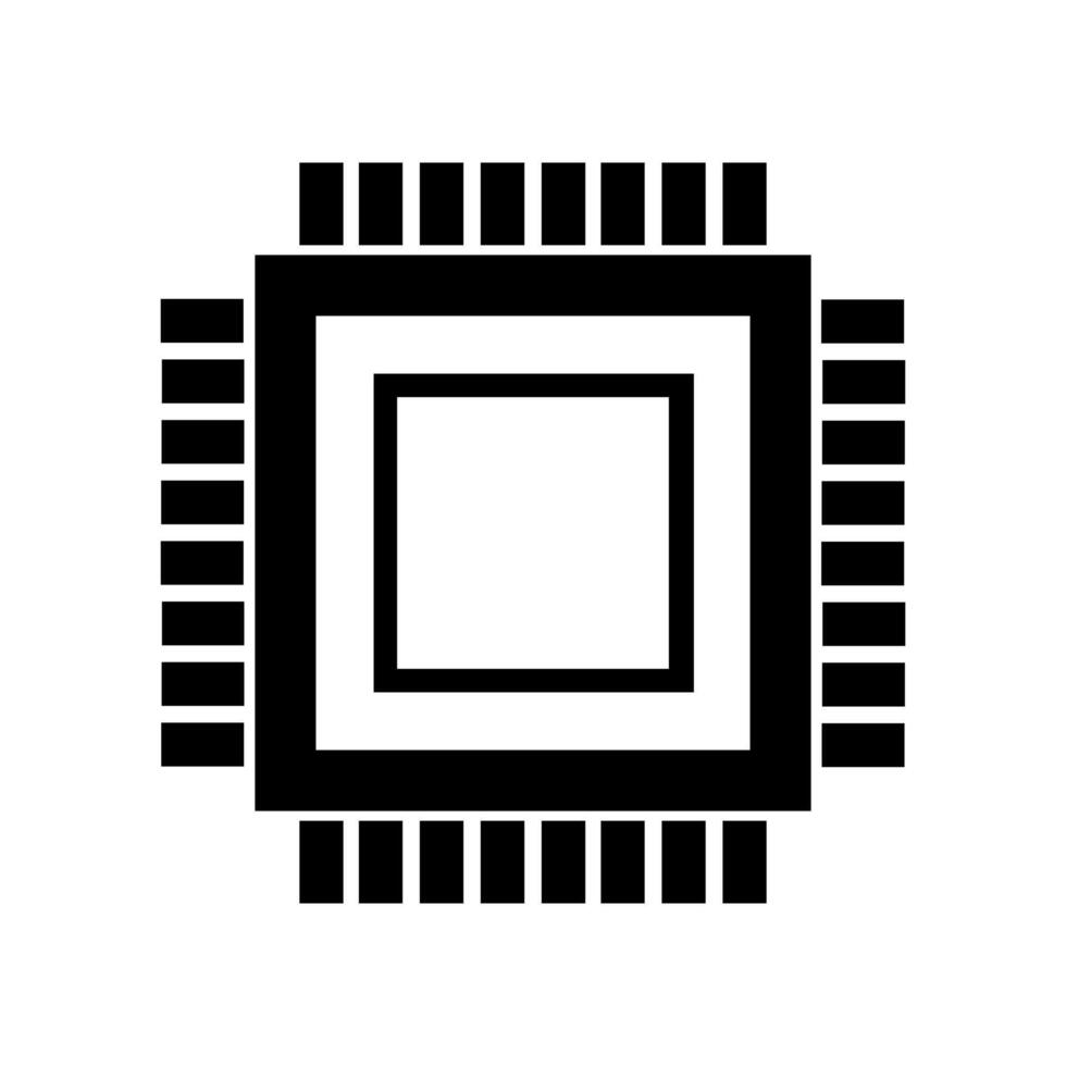 A black and white image of a computer processor on white background vector