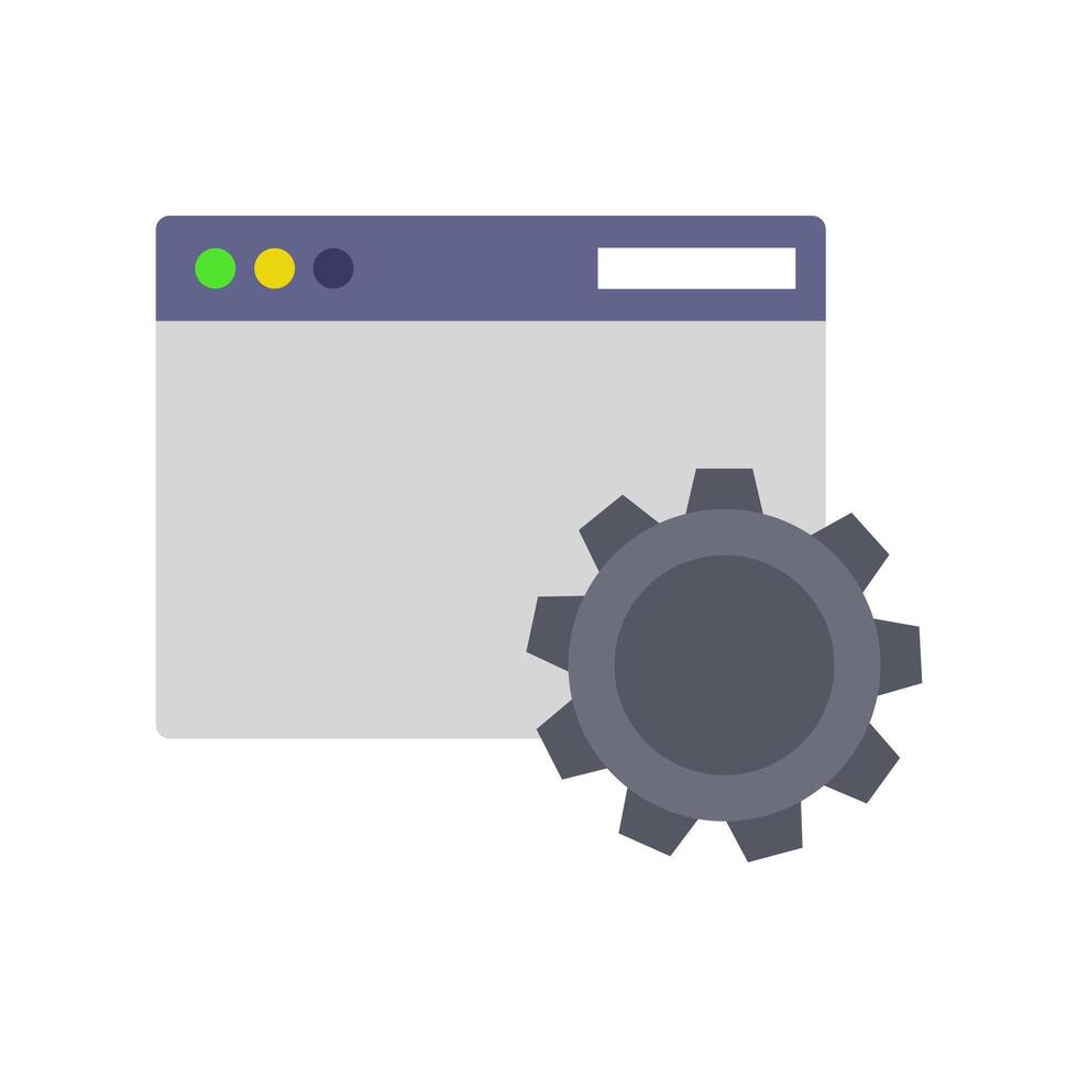 A computer screen with a gear wheel and a button on white background vector