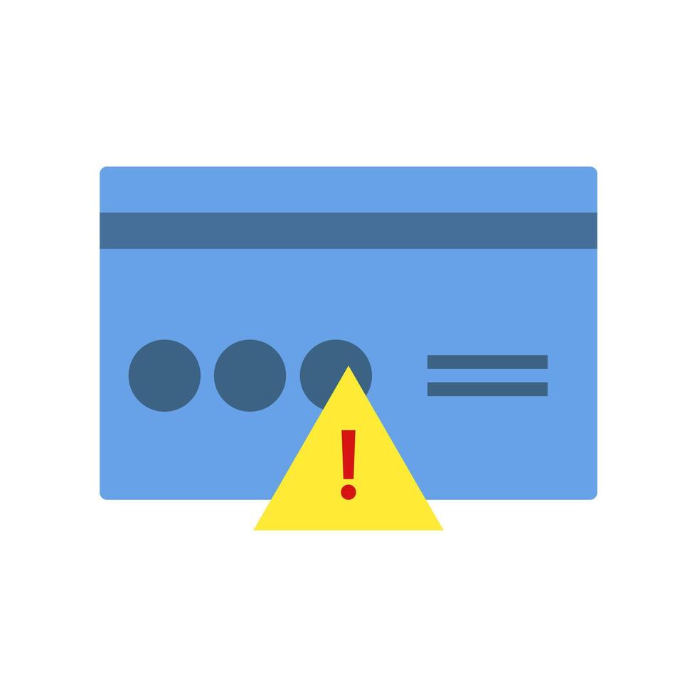 Credit card icon with caution sign illustration on white background vector
