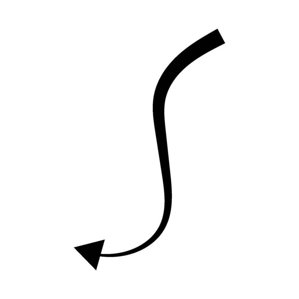 A black and white illustration of a curved arrow vector