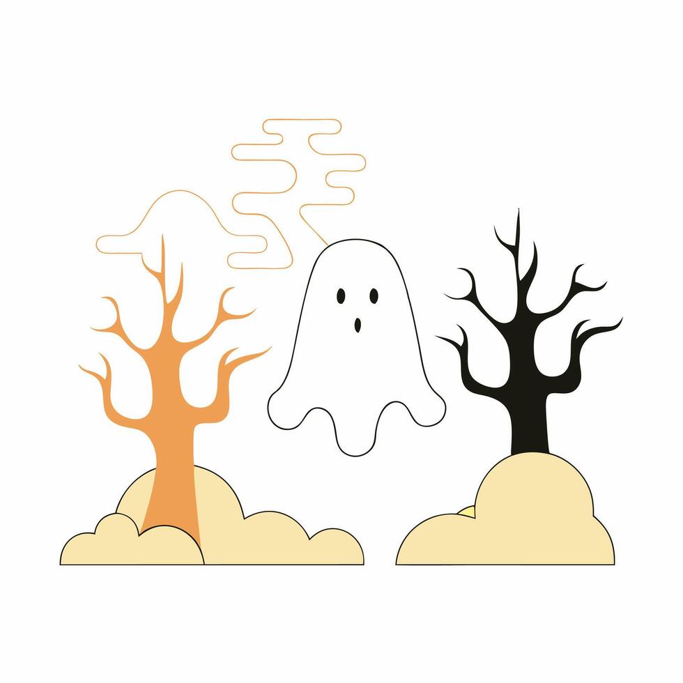 Halloween Ghost, Trees. vector