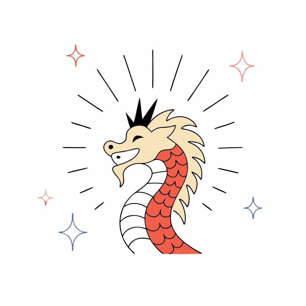 Smiling Chinese Dragon Head Illustration Red. vector