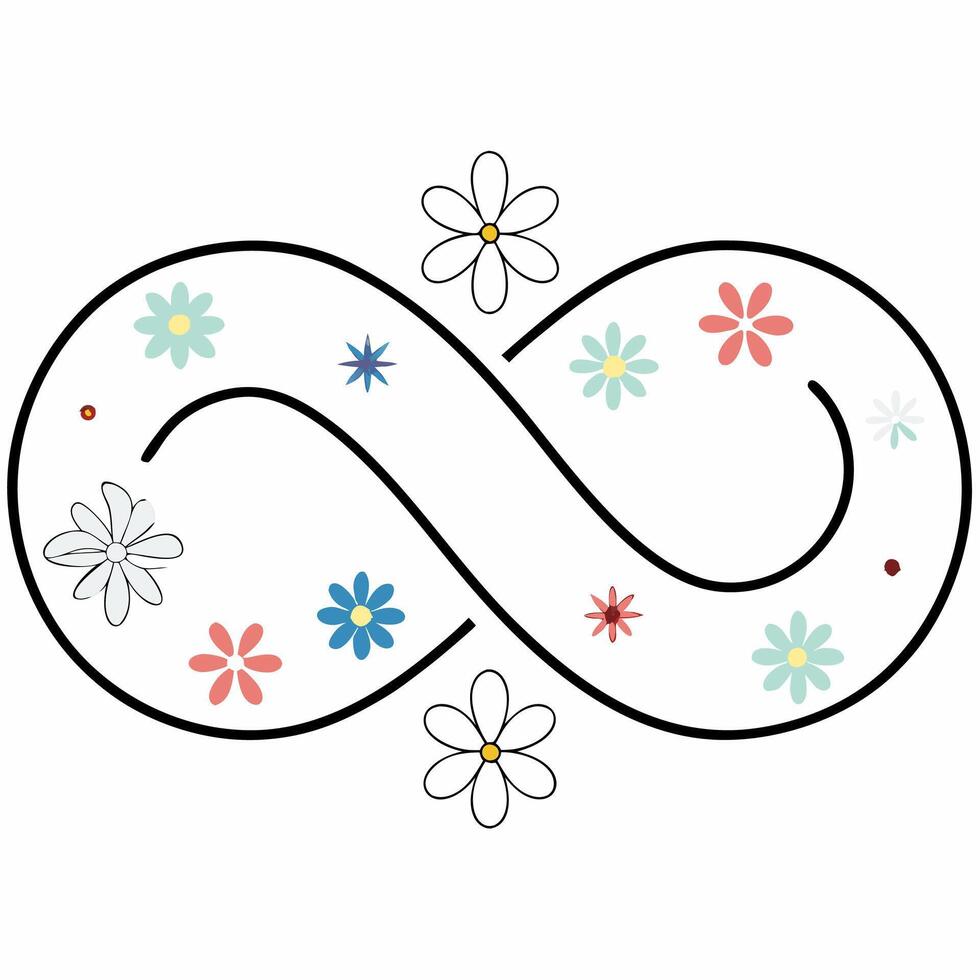 Floral Infinity Symbol Whimsical Daisy Design Colorful, Cute. vector