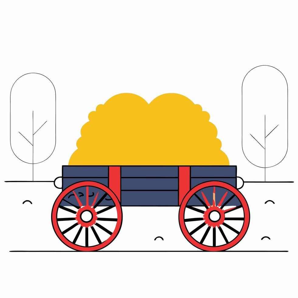 Hay Wagon Illustration Rustic Charm, Autumnal Colors. vector