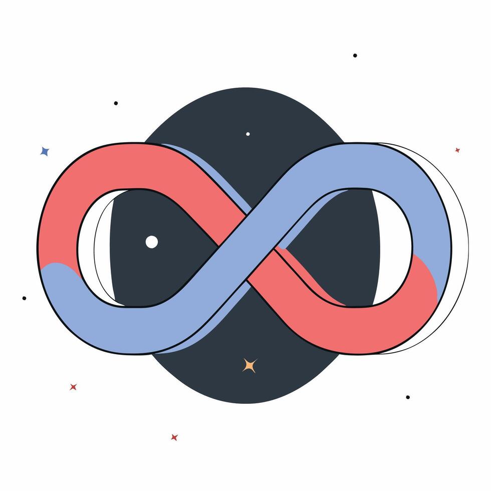 Modern Infinity Loop Coral and Periwinkle Illustration Endless Cycle Concept. vector