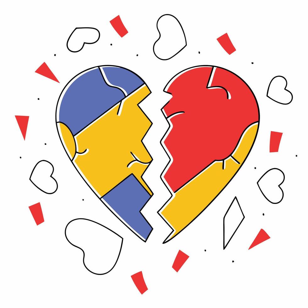 Broken Heart Illustration Red, Blue. vector