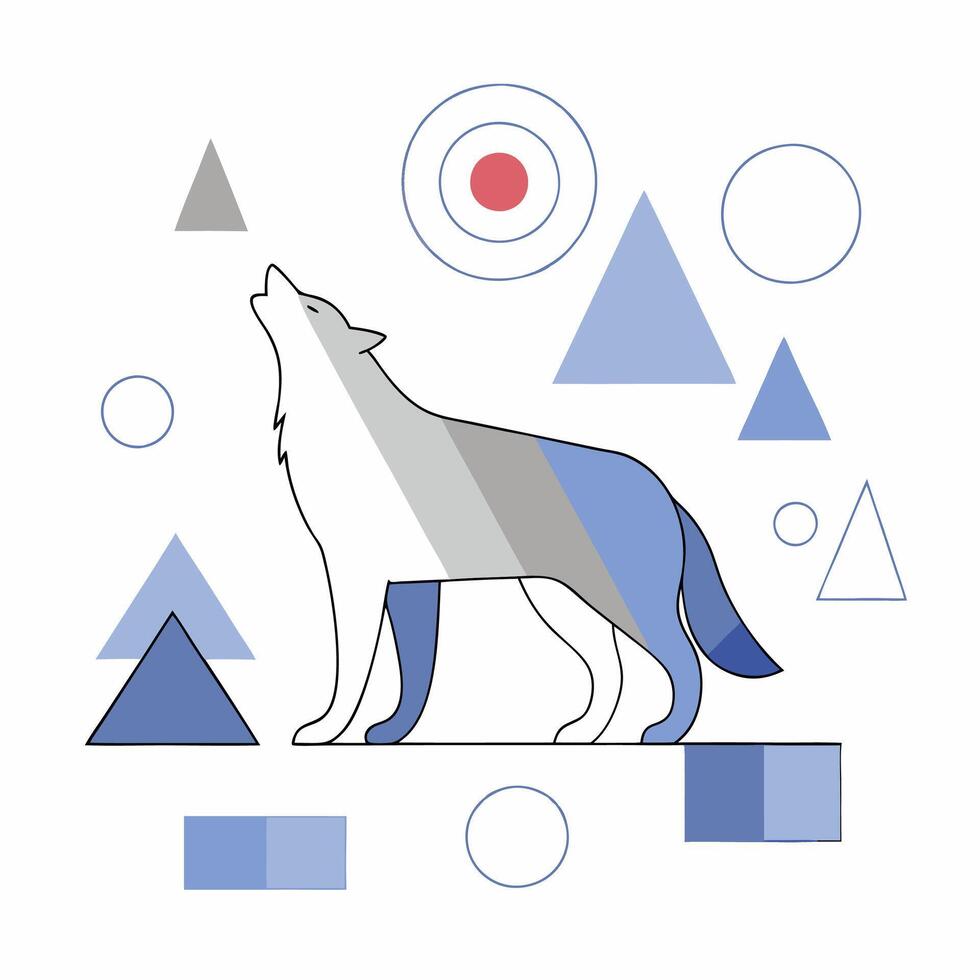 Howling Wolf Minimalist Line Art Blue, Grey. vector