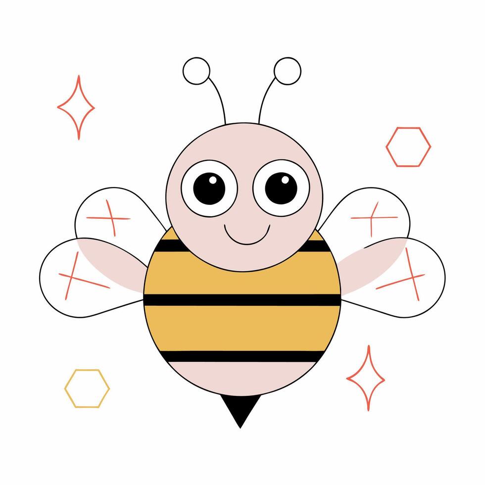 Cute Cartoon Bee Illustration Pastel Pink and Gold Minimalist Style Kids Design. vector