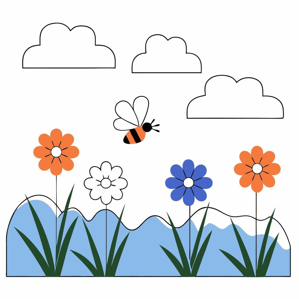 Spring Flowers, Bee. vector