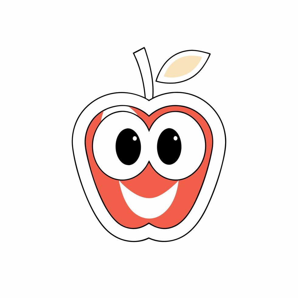 Happy Red Apple Cartoon Big Eyes. vector