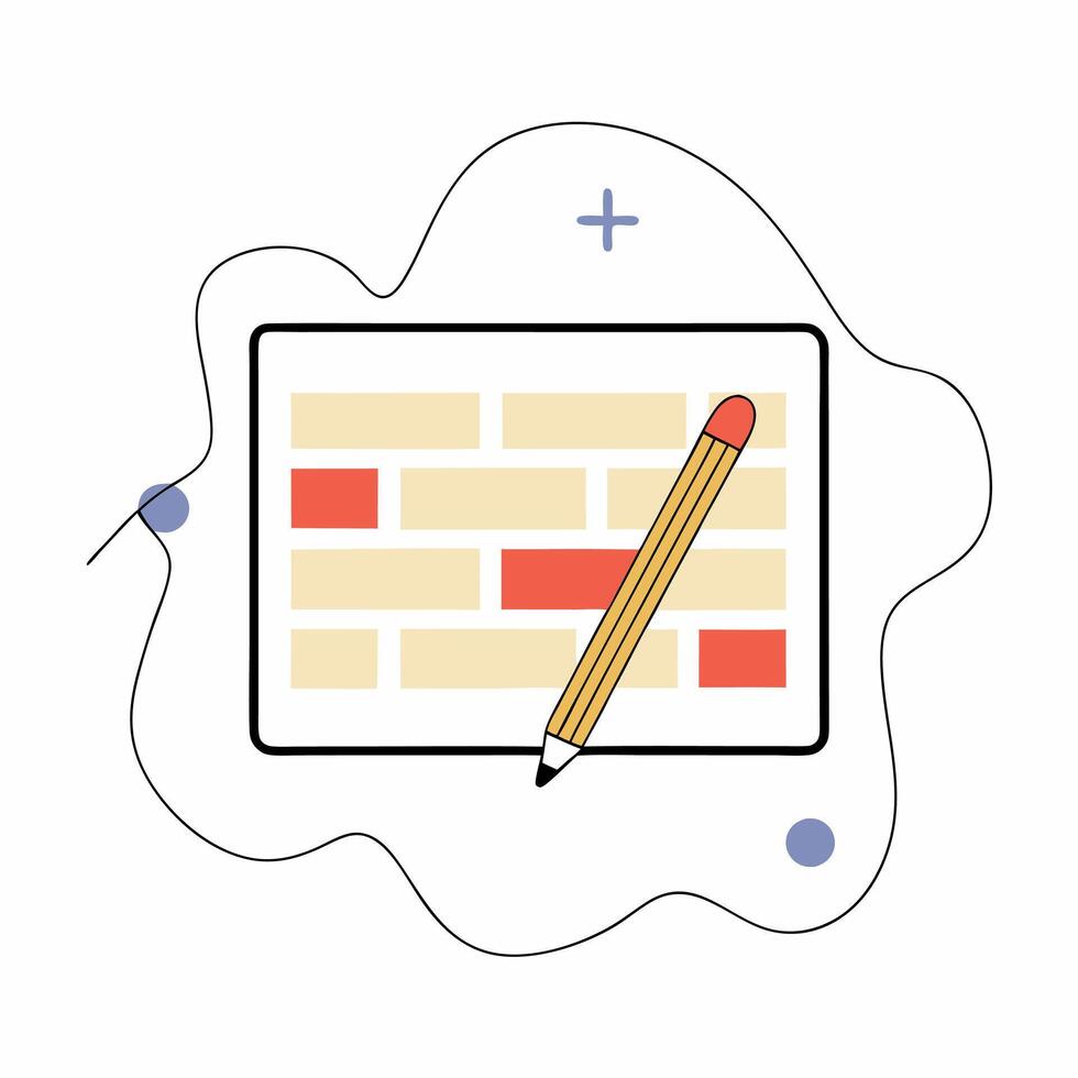 Digital Notepad Brick Wall Planner Minimalist Illustration. vector