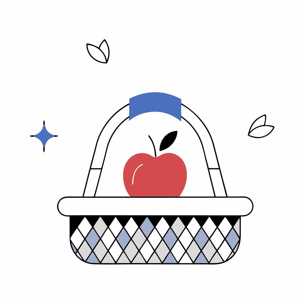Picnic Basket with Red Apple Illustration Cute. vector
