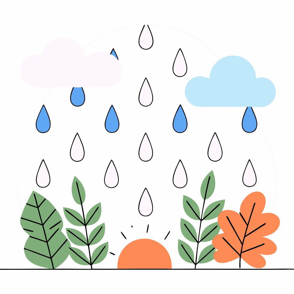 Pastel Rain and Sun Illustration Simple, Colorful. vector