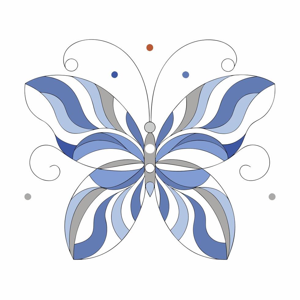 Blue Grey Butterfly Pattern Graphic Intricate Wings, Calming Design. vector