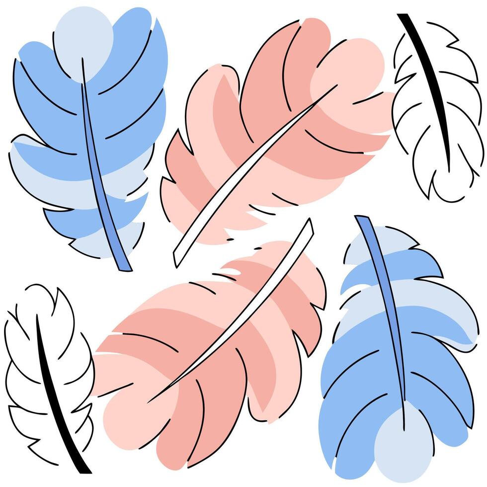 Pastel Pink and Blue Feathers Minimalist Illustration Elegant Design. vector