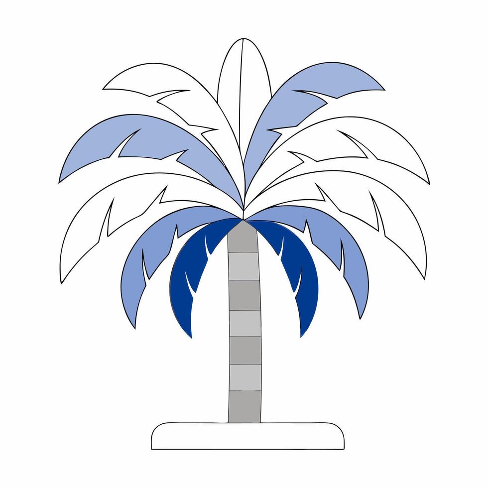 Elegant Blue and White Palm Tree Illustration Minimalist Design Graphic. vector