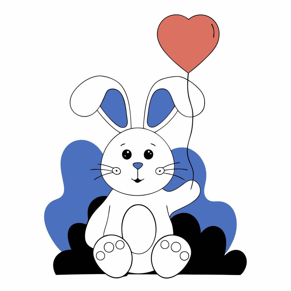 Cute Bunny Rabbit with Heart Balloon Children s Illustration. vector