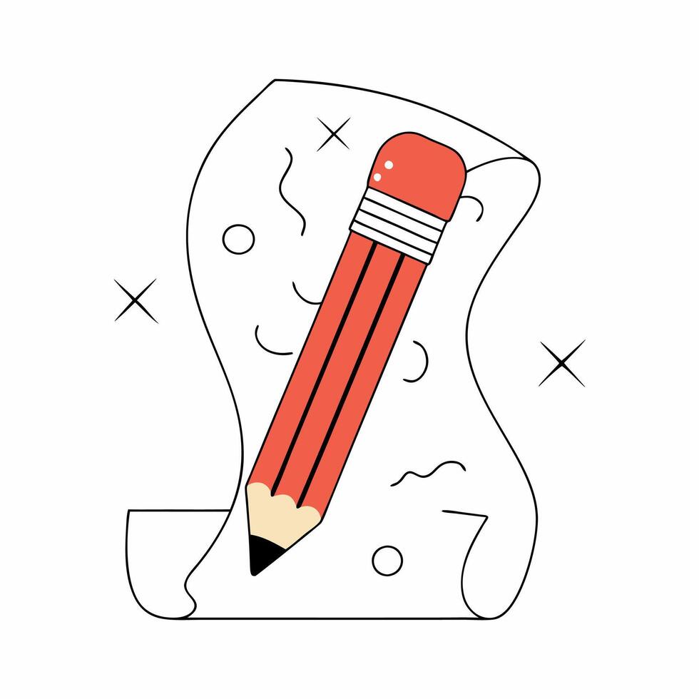Playful Red Pencil Doodle Illustration Creative Writing Concept. vector