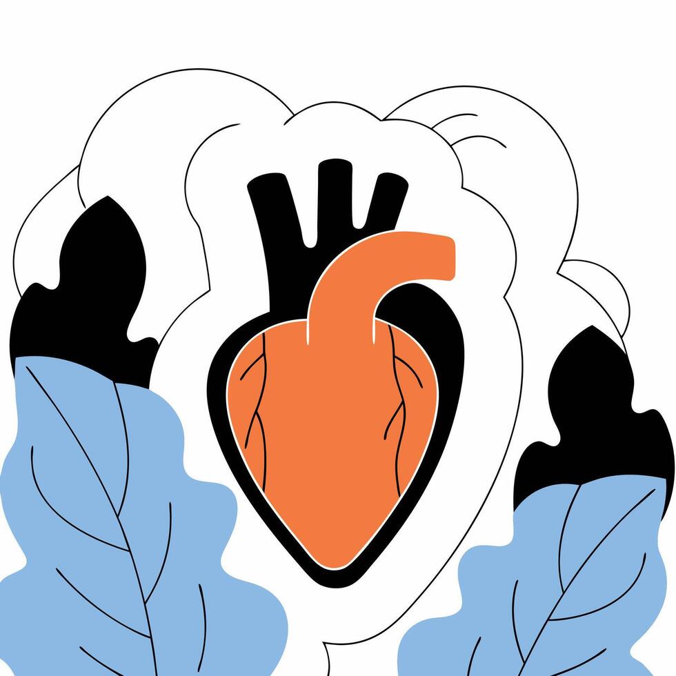 Minimalist Orange Heart Illustration , Bold, Health. vector